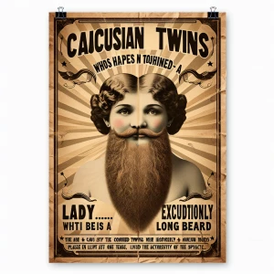 Create a vintage-style Freak Show poster featuring the Conjoined...