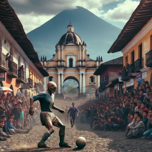 antigua, guatamala have people playing a soccer game on the cobb...