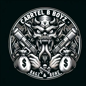 Create a bold logo featuring a menacing creature with sharp feat...