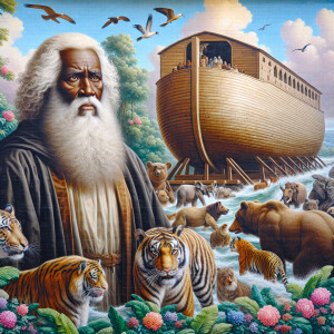 A close-up and detailed wall painting focusing on Noah, depicted...
