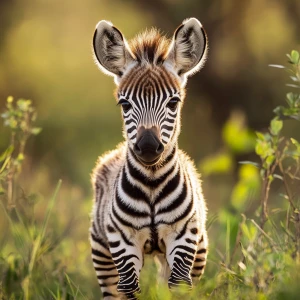 An adorable newborn baby zebra with fuzzy black and white stripe...