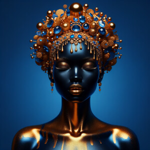 Create a 3-D realistic, elegant figure against a vivid royal blu...