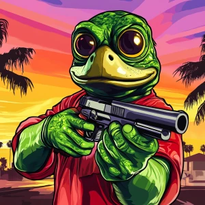 MEME PEPE in GTA art style, , in the style of a Grand Theft Aut...