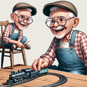 Funny and crazy caricature of a 95 year old American grandpa, ch...