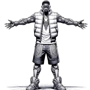 A frontal T pose full body concept illustration of A powerful bl...