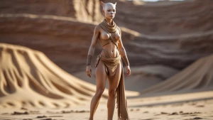 Create a highly realistic, full-body image of a female humanoid...