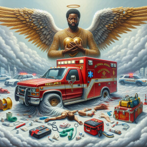 Create a realistic 3D oil painting depicting a scene of emergenc...