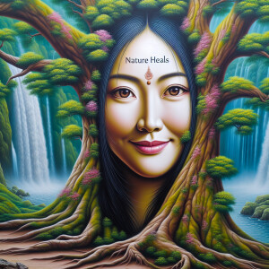 A hyper-realistic 3-D oil painting depicting a tree integrated w...