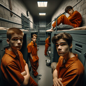 Three Caucasian Male juvenile inmates about 13 to 16 years old a...