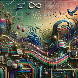 circuitry, diagrams Cellular structures, DNA, circuit boards, colorful wires,  asian and Egyptian  graffiti, lie detector graphs, cardio, printout , branches infinity sign, cave, Art, handprints, distant birds flying, flowering vines, abstract gestural painting, dna