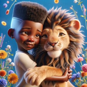 3D realistic style, an African-American little boy with fade top...