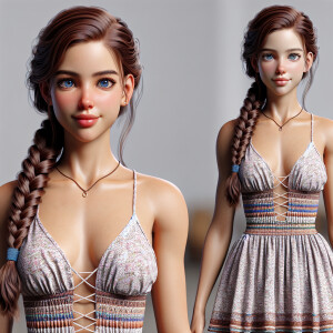 Caucasian girl with braided brown hair and blue eyes. She is 21...