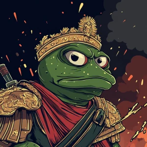 Pepe the Frog in carton style dressed as an ancient Roman empero...