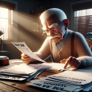 caricature of a 95 year old angry American grandpa sitting at a...