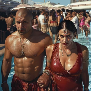 Photorealism,a muscular beefy criminal man walking with his swea...