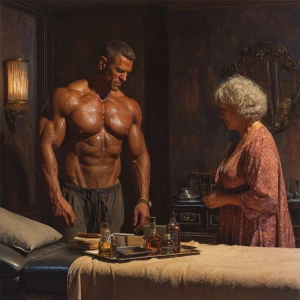 Hyperrealism digital painting, a muscular Russian man in his bea...