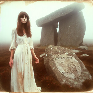 Faded color film photograph from 1971 of a stunningly beautiful,...