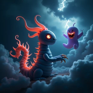 Nightmare-themed, ultra-detailed rubber  sculpture in a dark, st...