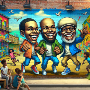 Three Caricature characters African American.A painting depictin...