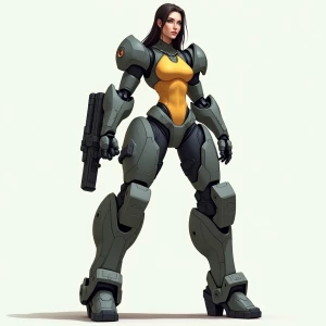 A futuristic woman with powerful, mechanical legs that resemble...