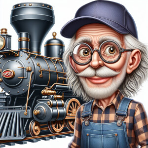 Funny and crazy caricature of a 95 year old American grandpa, ch...