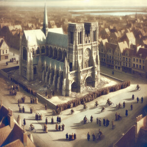 An aerial view picture taken with an Eyemo camera, of a damaged...