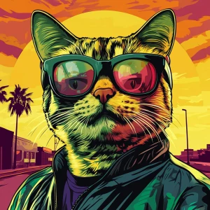 MEME PEPE with CAT face in GTA art style, , in the style of a G...