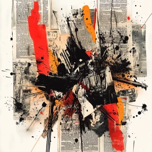 typographic collage with newspapers, ink splashes and abstract f...
