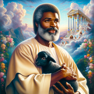 Oil painting of an African-American man resembling Jesus Christ,...
