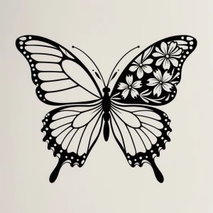 Design a black-and-white butterfly illustration for laser cuttin...