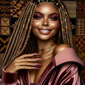 A stylized, high-fashion digital portrait of a beautiful African...