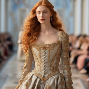 Photorealistic image. Walking down a Runway walk image. Head to...