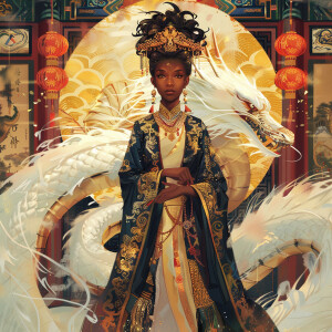 Create a full-body illustration of an Empress representing a mix...