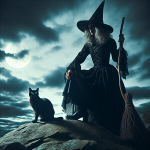 Witch with black cat
