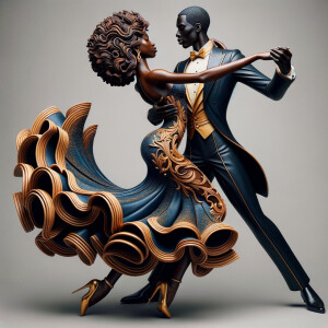 3d wood and porcelain sculpture of an Afrocentric woman with a m...