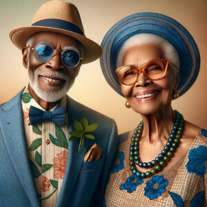 Create an image of an elegant african-American elderly couple ra...