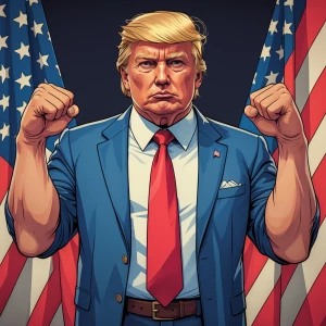 pumped up donald trump in carton style