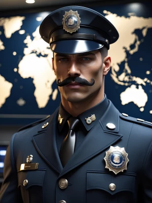 A strikingly handsome and impeccably styled male police officer,...