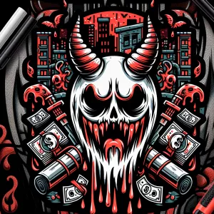 Create a bold horror themed cartoon smiley ghostface mascot logo...