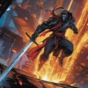 Prompt: "In a futuristic world, a ninja warrior known as Shadowb...