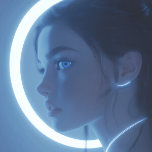 Ultra-realistic digital art, head-on eye-level portrait of a fem...