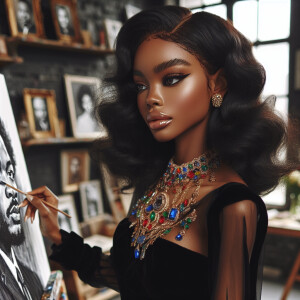 In a high-class, elegantly decorated studio, a very light-skinne...
