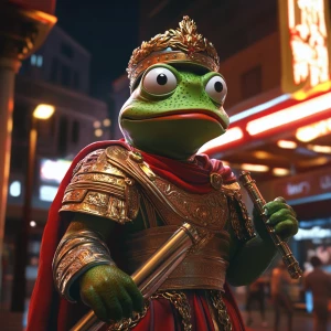Pepe the Frog in carton style dressed as an ancient Roman empero...