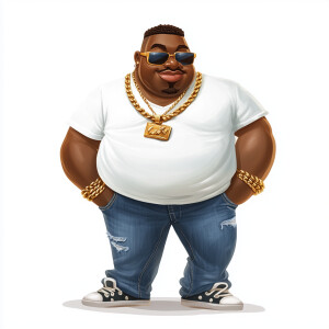 Create a funny cartoon like overweight African American male wit...