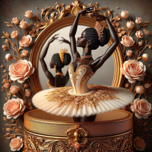 Imagine a delicate jewelry box adorned with ornate golden filigr...