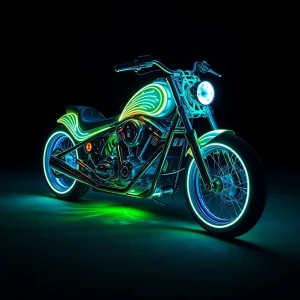Bioluminescent futuristic chopper motorcycle heavily modified,gl...