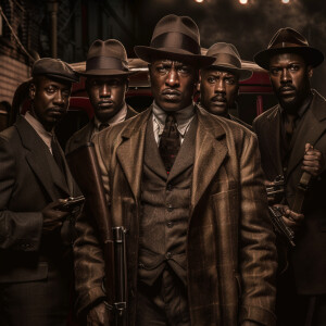 **Visual Prompt for a Group of 1940's G-Men Led by Delroy Lindo:...