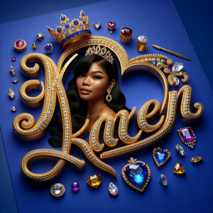 VCraft a 3-D image showcasing the name 'KAREN' in a luxurious go...