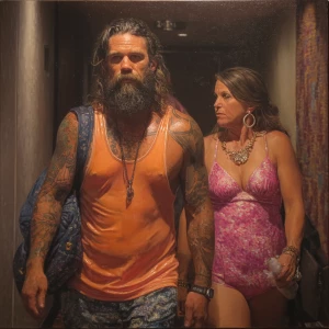 Hyperrealism painting ,a australia muscular beefy bearded tatto...