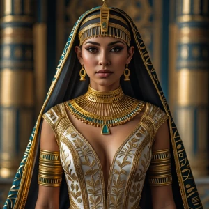 hyper realistic photography, look to the front, an Egyptian brid...